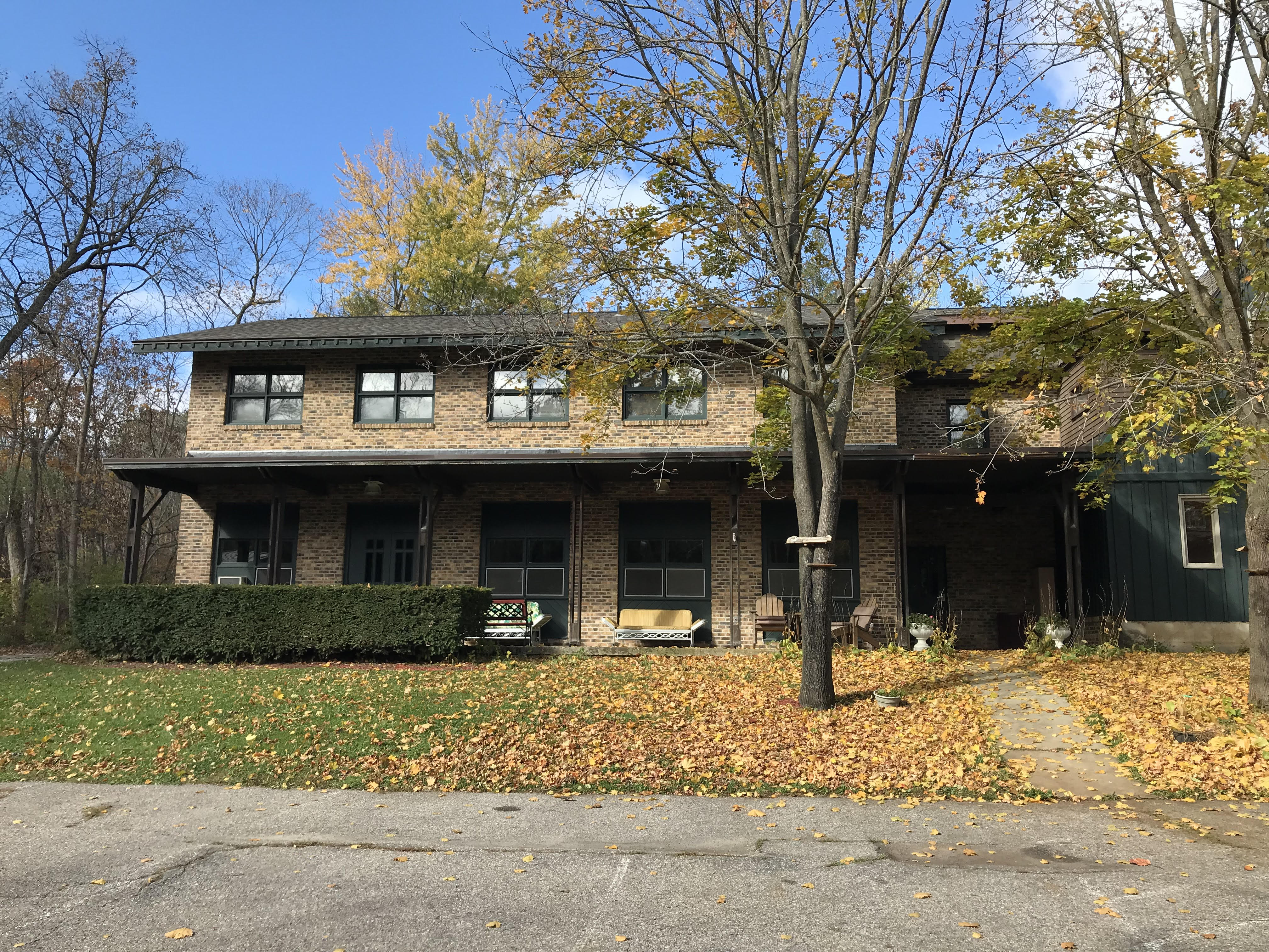 South Wing brick building exterior in autumn